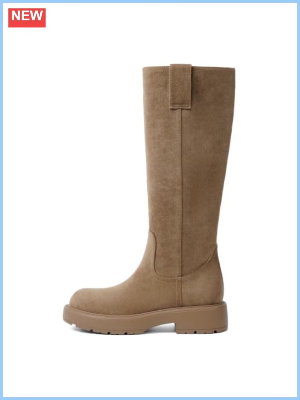 Faux Suede Knee High Boots Round Toe Low Block Heel Tall Flat Boots